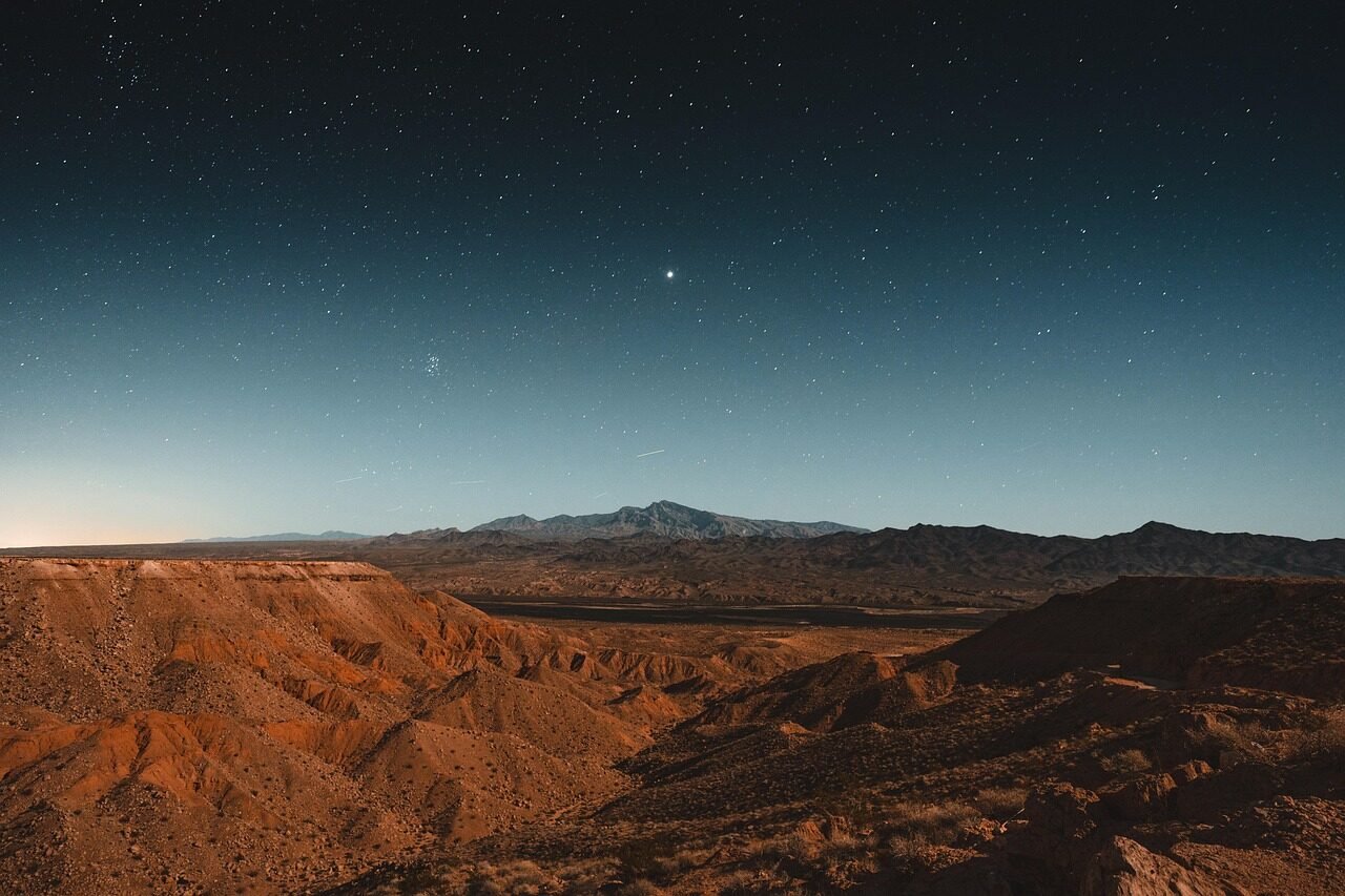nevada, desert, nature, landscape, stars, planet, night sky, sky, night, space, mountains